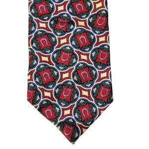 Vitalit Mens Silk Dress Tie Lucky Horseshoes Red Green Made In Italy 58 X‎ 4